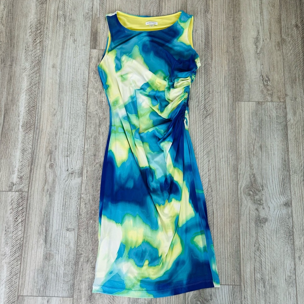 Calvin Klein Vibrant Blue and Yellow Midi Dress
